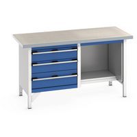 Työpöytä linoleumtasolla Cubio – 3 laatikkoa – P1500mm – Bott