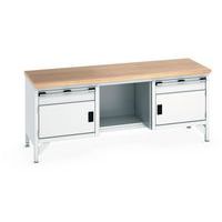 Työpöytä pyökkitasolla Cubio – 2 ovea – 2 laatikkoa – P2000mm – Bott