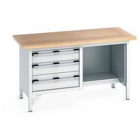 Työpöytä pyökkitasolla Cubio – 3 laatikkoa – P1500mm – Bott