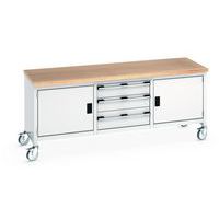 Työpöytä siirrettävä monoblokki Cubio – pyökkitaso 2 ovea ja laatikko – Bott