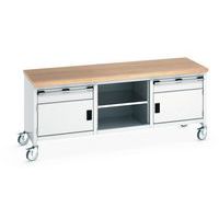 Työpöytä siirrettävä Cubio – pyökkitaso 2 ovea, laatikko ja hylly – Bott