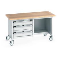 Työpöytä siirrettävä monoblokki Cubio – pyökkitaso ja laatikko – Bott