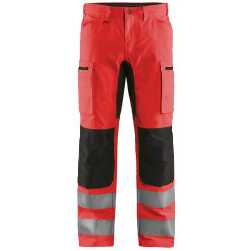 Highvis riipputaskuhousut stretch Musta/Huomio punainen