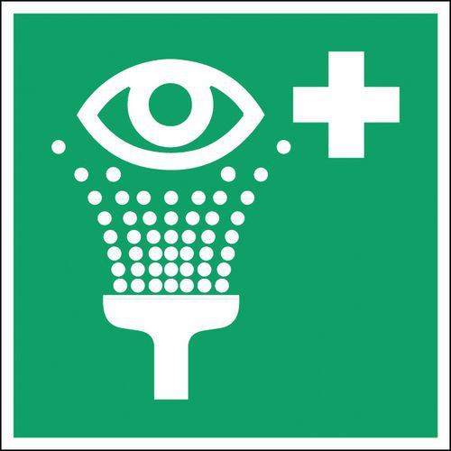 Neliönmuotoinen hätäevakuointikyltti - Silmienhuuhtelu - Jäykkä