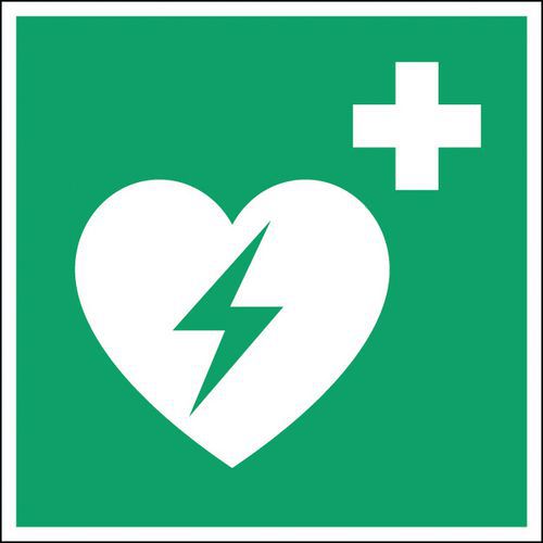 Neliönmuotoinen hätäevakuointikyltti - Automaattinen ulkoinen defibrillaattori - Valoisa ja jäykkä