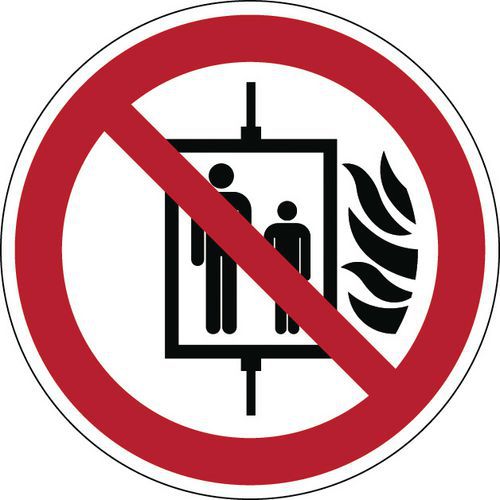 Kieltokyltti - älä käytä hissiä tulipalon sattuessa - jäykkä