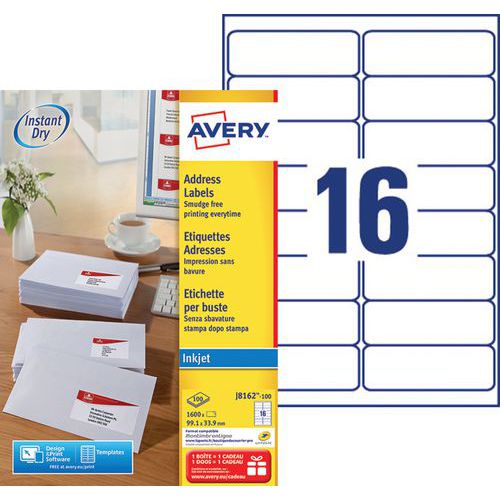 Osoitetarra valkoinen Avery - Mustesuihkutulostin