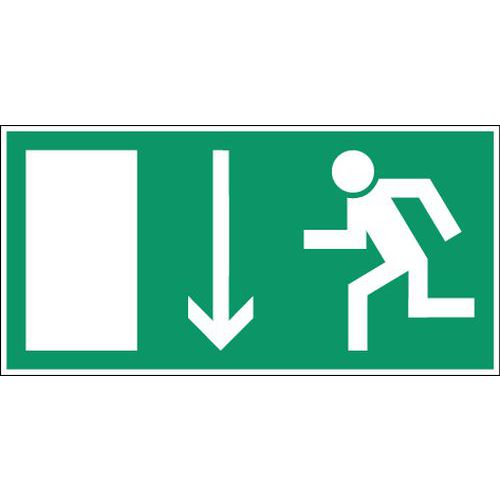 Hätäevakuointikyltti - Nooduitgang linksbeneden (hätäuloskäynti alas ja vasemmalle hollanniksi) - Jäykkä
