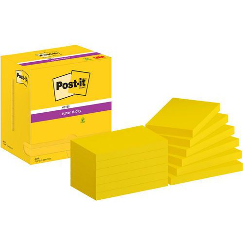 Post-it® Super Sticky 76 x 127 mm, 12 keltaista lohkoa Post-it® Super Sticky 76 x 127 mm, 12 keltaista lohkoa