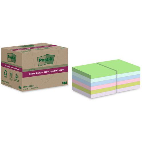 Super Sticky Notes kierrätetyt 76 x 76 mm 12 sekoitettua tyynyä Super Sticky Notes kierrätetyt 76 x 76 mm 12 sekoitettua tyynyä