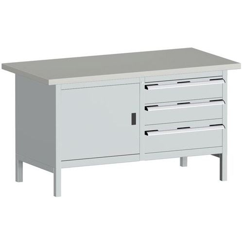 Työpöytä linoleumtasolla Cubio – 1 ovi – 3 laatikkoa – P1500mm – Bott