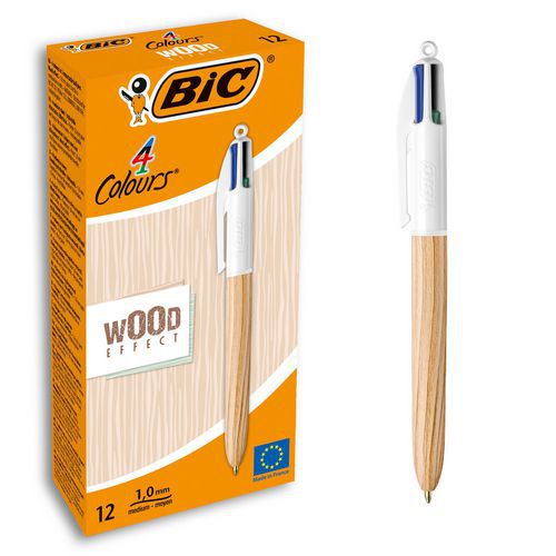 12 kpl BIC 4-värikynät sisäänvedettävä Wood Style - BIC