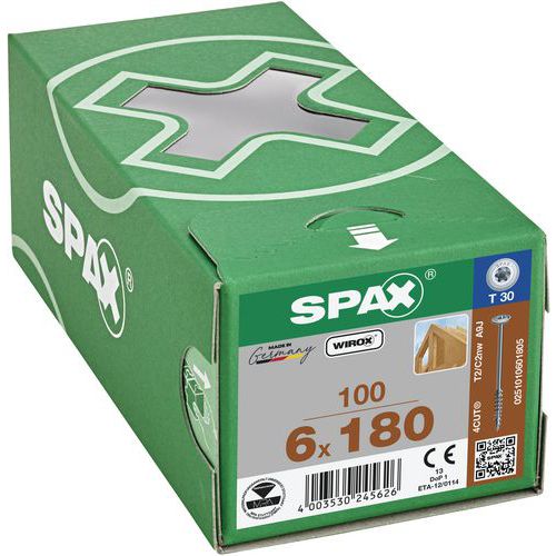 Laatikko 100 puuruuvia Ø 6 mm levypää TX - Spax