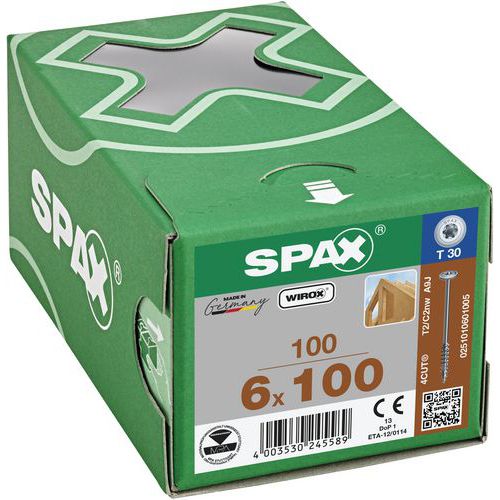 Laatikko 100 puuruuvia Ø 6 mm levypää TX - Spax