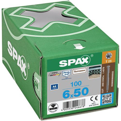 Laatikko 100 kansiruuvia sylinterimäinen kanta TX Ø 6 mm - Spax