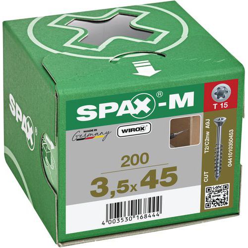 Laatikko 200 yleisruuvia, uppokanta, MDF-levylle - Spax