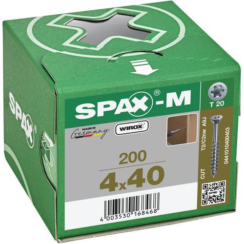 Laatikko 200 yleisruuvia, uppokanta, MDF-levylle - Spax