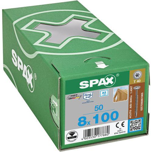 Laatikko 50 puuruuvia Ø 8 mm levypää TX täysin kierre - Spax