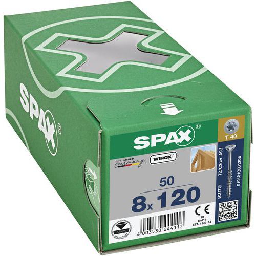 Laatikko 50 puuruuvia uppokanta TX Ø 8 mm - Spax