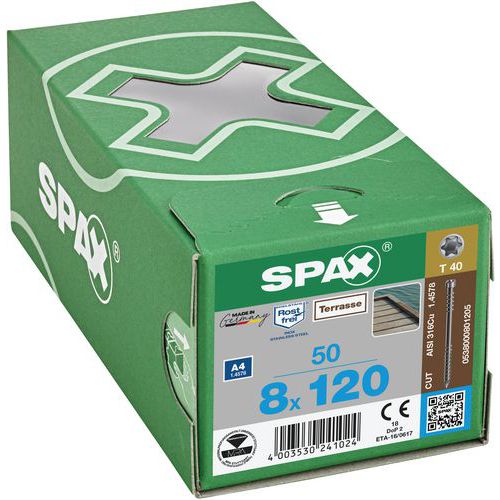 Laatikko, jossa 50 kansiruuvia sylinterimäinen kanta TX Ø 8 mm - Spax Laatikko, jossa 50 kansiruuvia sylinterimäinen kanta TX Ø 8 mm - Spax