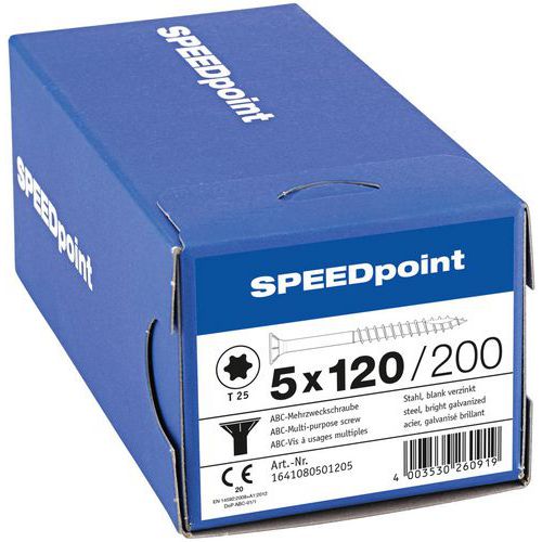 Laatikko sekoitettuja ruuveja uppokanta TX Ø 3,5-5 mm - SpeedPoint