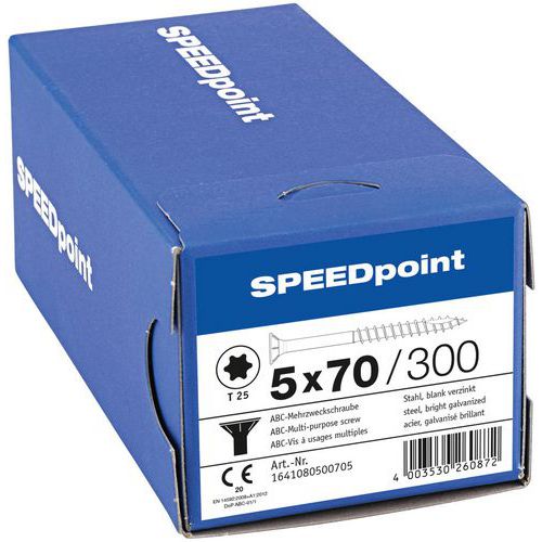 Laatikko sekoitettuja ruuveja uppokanta TX Ø 3,5-5 mm - SpeedPoint