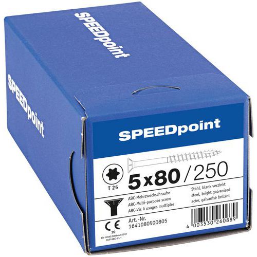 Laatikko sekoitettuja ruuveja uppokanta TX Ø 3,5-5 mm - SpeedPoint