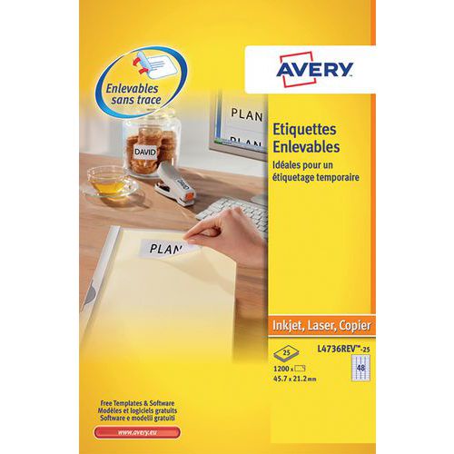 Avery siirrettävä valkoinen etiketti- Laser/mustesuihku, kopiokone