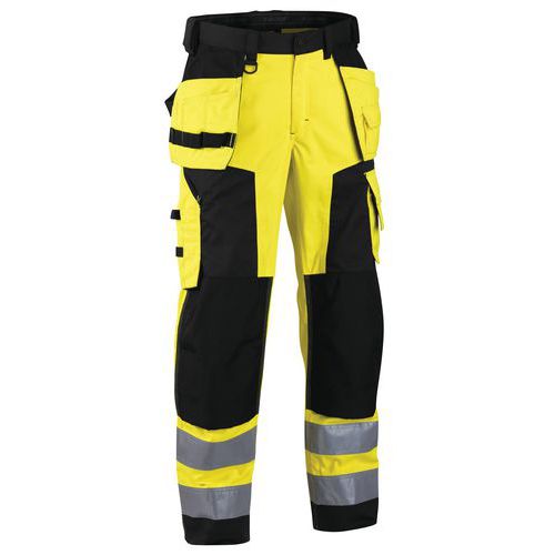 Highvis softshell riipputaskuhousut Huomio keltainen/Musta