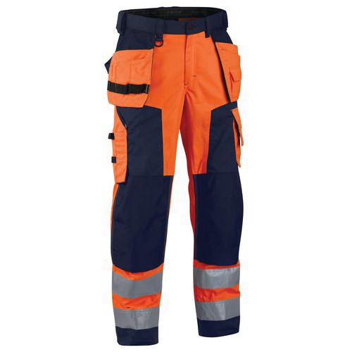 Highvis softshell riipputaskuhousut Huomio oranssi/Mariininsininen