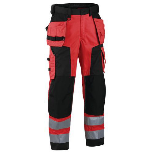 Highvis softshell riipputaskuhousut Huomio punainen/Musta