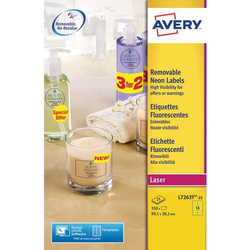 Fluoresoiva irrotettava tarra Avery - Lasertulostin