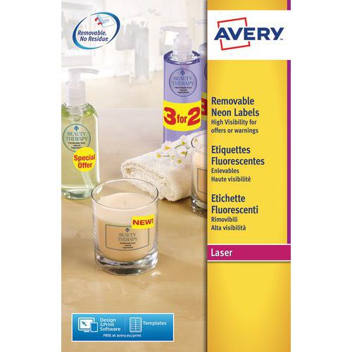 Fluoresoiva irrotettava tarra Avery - Lasertulostin