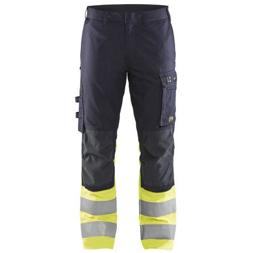 Multinorm housut stretch luontainen palosuojaus Mariininsininen/Huomio keltainen - Blåkläder