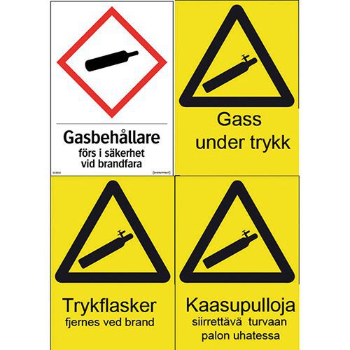 Jälkivalaisevat kaasupullojen varoituskilvet Jälkivalaisevat kaasupullojen varoituskilvet